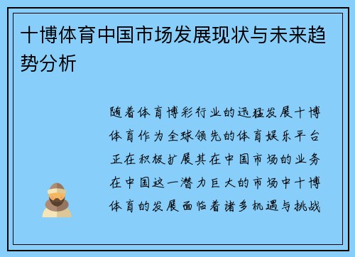 十博体育中国市场发展现状与未来趋势分析